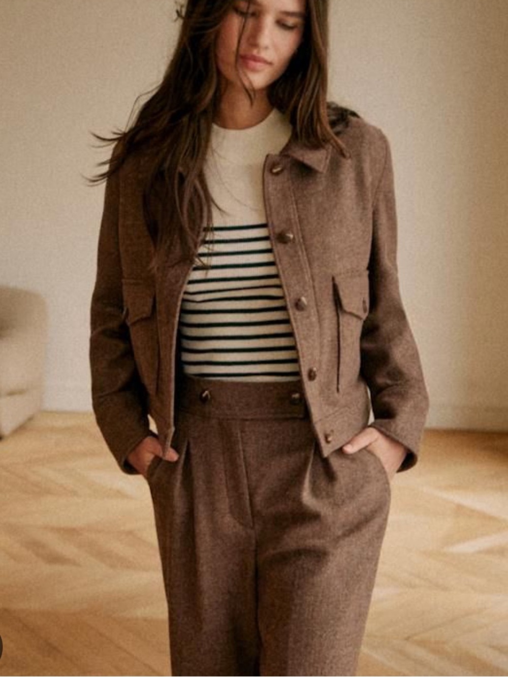 Sezane Terry Jacket Taupe - Size 6